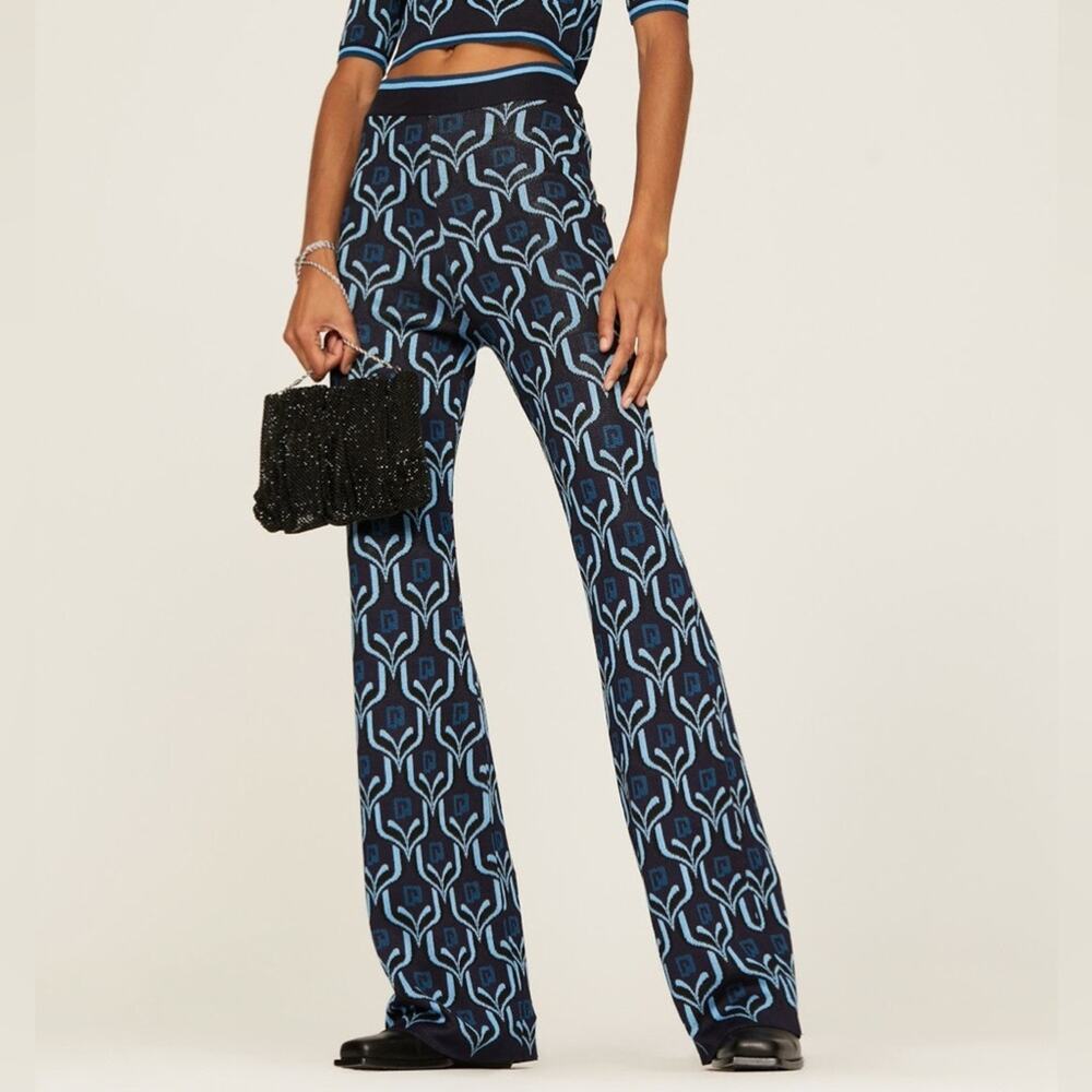 Paco Rabanne Flare Knit Pants Geometric Blue‎ Size Small Retails $790 Retro